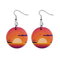 Sunset Ocean Beach Water Tropical Island Vacation Landscape Mini Button Earrings by Pakemis