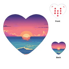 Sunset Ocean Beach Water Tropical Island Vacation 2 Playing Cards Single Design (heart) by Pakemis