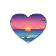 Sunset Ocean Beach Water Tropical Island Vacation 2 Rubber Heart Coaster (4 Pack) by Pakemis