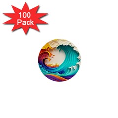 Tsunami Tidal Wave Wave Minimalist Ocean Sea 3 1  Mini Buttons (100 pack) 