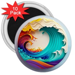 Tsunami Tidal Wave Wave Minimalist Ocean Sea 3 3  Magnets (10 pack) 