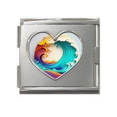 Tsunami Tidal Wave Wave Minimalist Ocean Sea 3 Mega Link Heart Italian Charm (18mm)