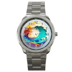 Tsunami Tidal Wave Wave Minimalist Ocean Sea 3 Sport Metal Watch