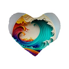 Tsunami Tidal Wave Wave Minimalist Ocean Sea 3 Standard 16  Premium Heart Shape Cushions