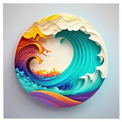 Tsunami Tidal Wave Wave Minimalist Ocean Sea 3 Wooden Puzzle Square