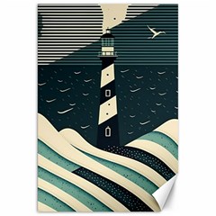 Lighthouse Abstract Ocean Sea Waves Water Blue Canvas 20  X 30  by Pakemis