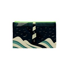 Lighthouse Abstract Ocean Sea Waves Water Blue Cosmetic Bag (xs) by Pakemis