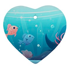 Ai Generated Ocean Sea Fish Aquatic Water Nature 4 Heart Ornament (two Sides) by Pakemis