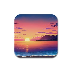 Sunset Ocean Beach Water Tropical Island Vacation 3 Rubber Square Coaster (4 Pack) by Pakemis