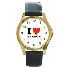 I Love Sharon Round Gold Metal Watch by ilovewhateva