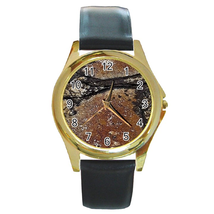 Rustic Charm Abstract Print Round Gold Metal Watch