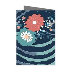 Waves Flowers Pattern Water Floral Minimalist Mini Greeting Cards (pkg Of 8) by Pakemis