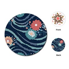 Waves Flowers Pattern Water Floral Minimalist Playing Cards Single Design (round) by Pakemis