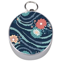 Waves Flowers Pattern Water Floral Minimalist Silver Compasses by Pakemis
