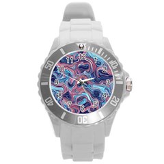 Fluid Art Pattern Round Plastic Sport Watch (L)
