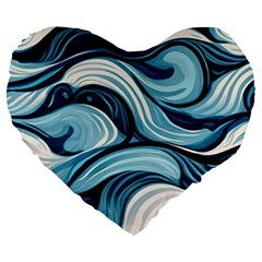 Pattern Ocean Waves Arctic Ocean Blue Nature Sea Large 19  Premium Heart Shape Cushions by Pakemis