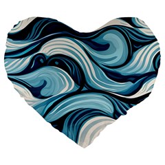 Pattern Ocean Waves Arctic Ocean Blue Nature Sea Large 19  Premium Flano Heart Shape Cushions by Pakemis