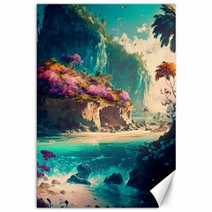 Tropical Island Fantasy Landscape Palm Trees Ocean Canvas 12  X 18  by Pakemis
