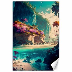 Tropical Island Fantasy Landscape Palm Trees Ocean Canvas 24  X 36  by Pakemis