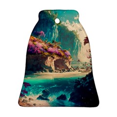 Tropical Island Fantasy Landscape Palm Trees Ocean Bell Ornament (two Sides) by Pakemis