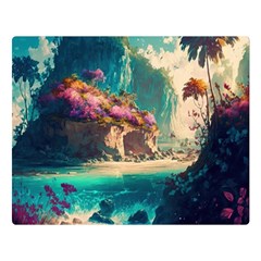 Tropical Island Fantasy Landscape Palm Trees Ocean One Side Premium Plush Fleece Blanket (large) by Pakemis