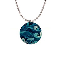 Waves Ocean Sea Abstract Whimsical Abstract Art 1  Button Necklace