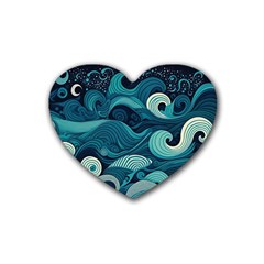 Waves Ocean Sea Abstract Whimsical Abstract Art Rubber Heart Coaster (4 Pack) by Pakemis