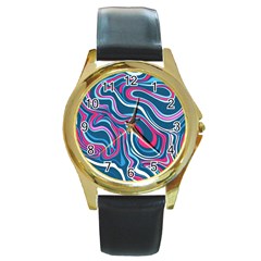 Liquid Art Pattern Round Gold Metal Watch
