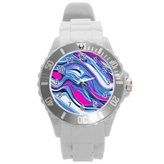 Fluid Art Pattern Round Plastic Sport Watch (l) by GardenOfOphir