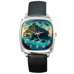 Tropical Island Paradise Ocean Sea Palm Trees Square Metal Watch Front