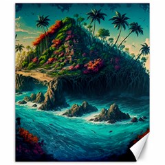 Tropical Island Paradise Ocean Sea Palm Trees Canvas 20  X 24  by Pakemis