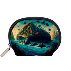 Tropical Island Paradise Ocean Sea Palm Trees Accessory Pouch (small) by Pakemis