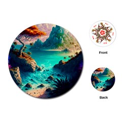 Tropical Paradise Beach Ocean Shore Sea Fantasy Playing Cards Single Design (round) by Pakemis