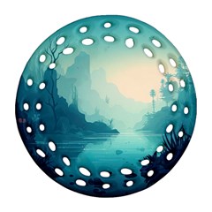 Ai Generated River Forest Woods Outdoors Round Filigree Ornament (two Sides) by Pakemis