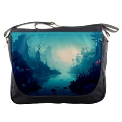 Ai Generated River Forest Woods Outdoors Messenger Bag by Pakemis