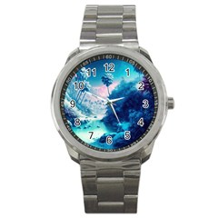 Tropical Winter Frozen Snow Paradise Palm Trees Sport Metal Watch by Pakemis