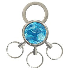 Ocean Waves Sea Abstract Pattern Water Blue 3-Ring Key Chain