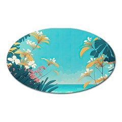 Beach Ocean Flowers Floral Plants Vacation Oval Magnet by Pakemis