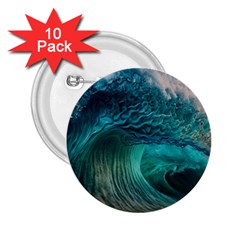 Tsunami Waves Ocean Sea Water Rough Seas 2 25  Buttons (10 Pack)  by Pakemis