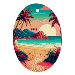 Palm Trees Tropical Ocean Sunset Sunrise Landscape Oval Ornament (two Sides) by Pakemis