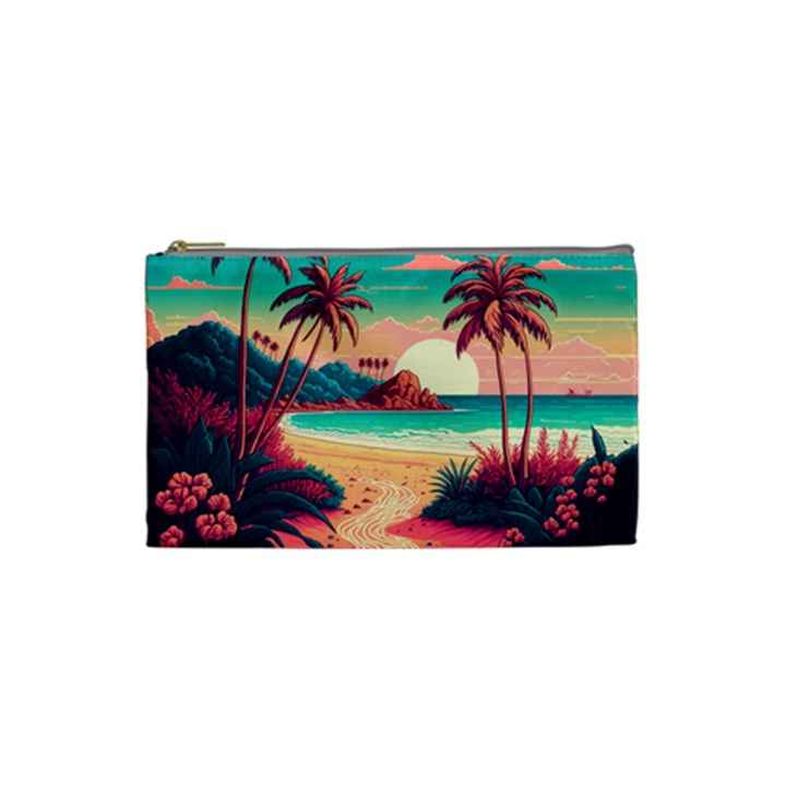 Palm Trees Tropical Ocean Sunset Sunrise Landscape Cosmetic Bag (Small)