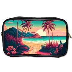 Palm Trees Tropical Ocean Sunset Sunrise Landscape Toiletries Bag (two Sides) by Pakemis