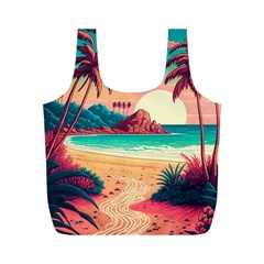 Palm Trees Tropical Ocean Sunset Sunrise Landscape Full Print Recycle Bag (m) by Pakemis