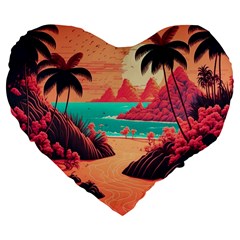 Tropical Beach Sea Jungle Ocean Landscape Large 19  Premium Flano Heart Shape Cushions by Pakemis