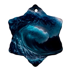 Tsunami Waves Ocean Sea Water Rough Seas 3 Snowflake Ornament (two Sides) by Pakemis