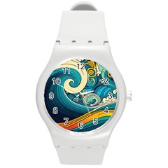 Waves Wave Ocean Sea Abstract Whimsical Abstract Art Round Plastic Sport Watch (m) by Pakemis