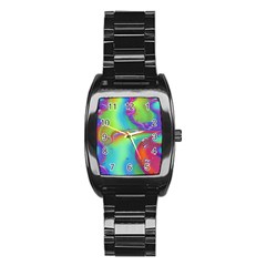 Modern Abstract Liquid Art Pattern Stainless Steel Barrel Watch by GardenOfOphir