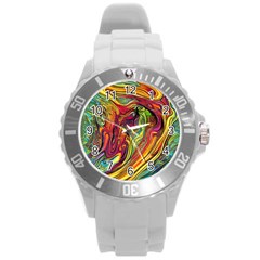 Liquid Art Pattern - Abstract Art Round Plastic Sport Watch (l) by GardenOfOphir