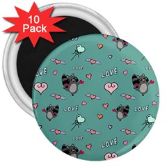 Raccoon Texture Seamless Scrapbooking Hearts 3  Magnets (10 pack) 