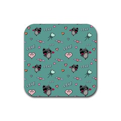 Raccoon Texture Seamless Scrapbooking Hearts Rubber Coaster (Square)